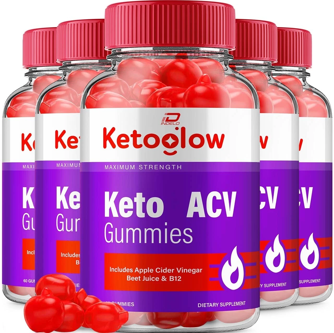 (5 Pack) Keto Glow ACV Gummies Supplement - Ketoglow ACV Gummy, Vitamin B12