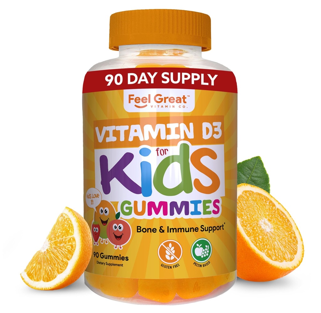 Kids Vitamin D Gummies 90 Count Chewy Orange Flavor Immune Support