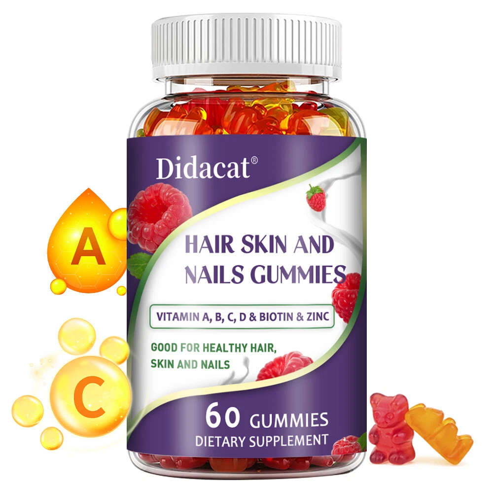 Hair Skin & Nails Gummies + Biotin Vitamin C + E, 60 Gummies 09/2026