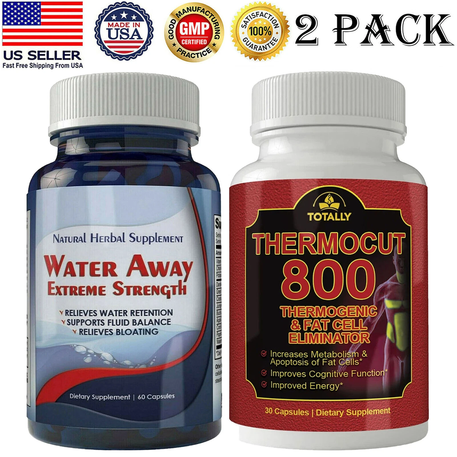 Diuretic Water Away 700mg Pills Thermogenic Thermocut 800 Weight Loss Caps 2 PK