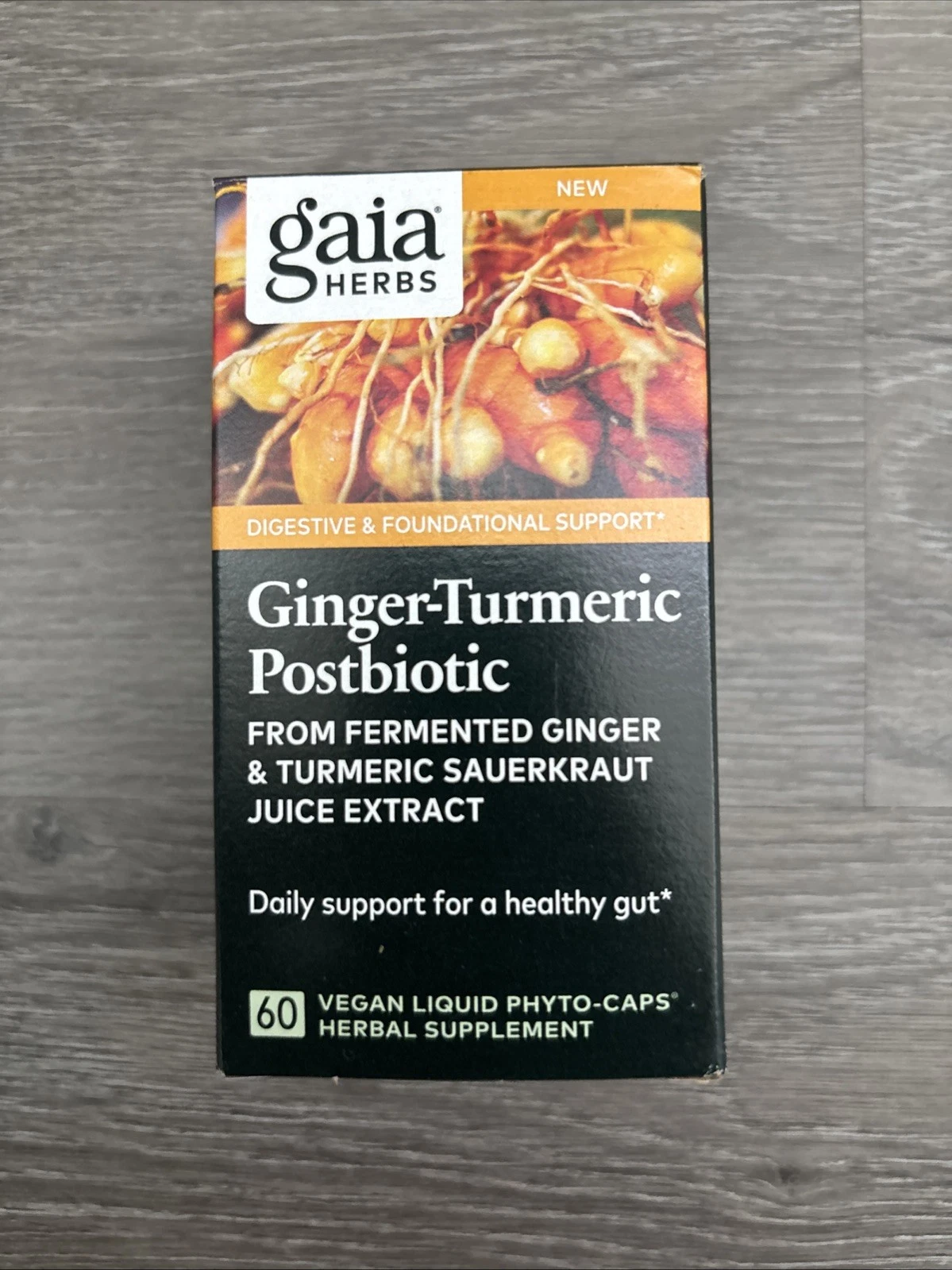 Gaia Herbs Ginger-Turmeric Postbiotic 60 Vegan Caps Gut Support Exp 06/27