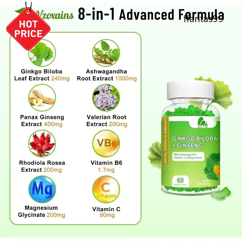 Ginseng and magnesium ginkgo leaf gummies