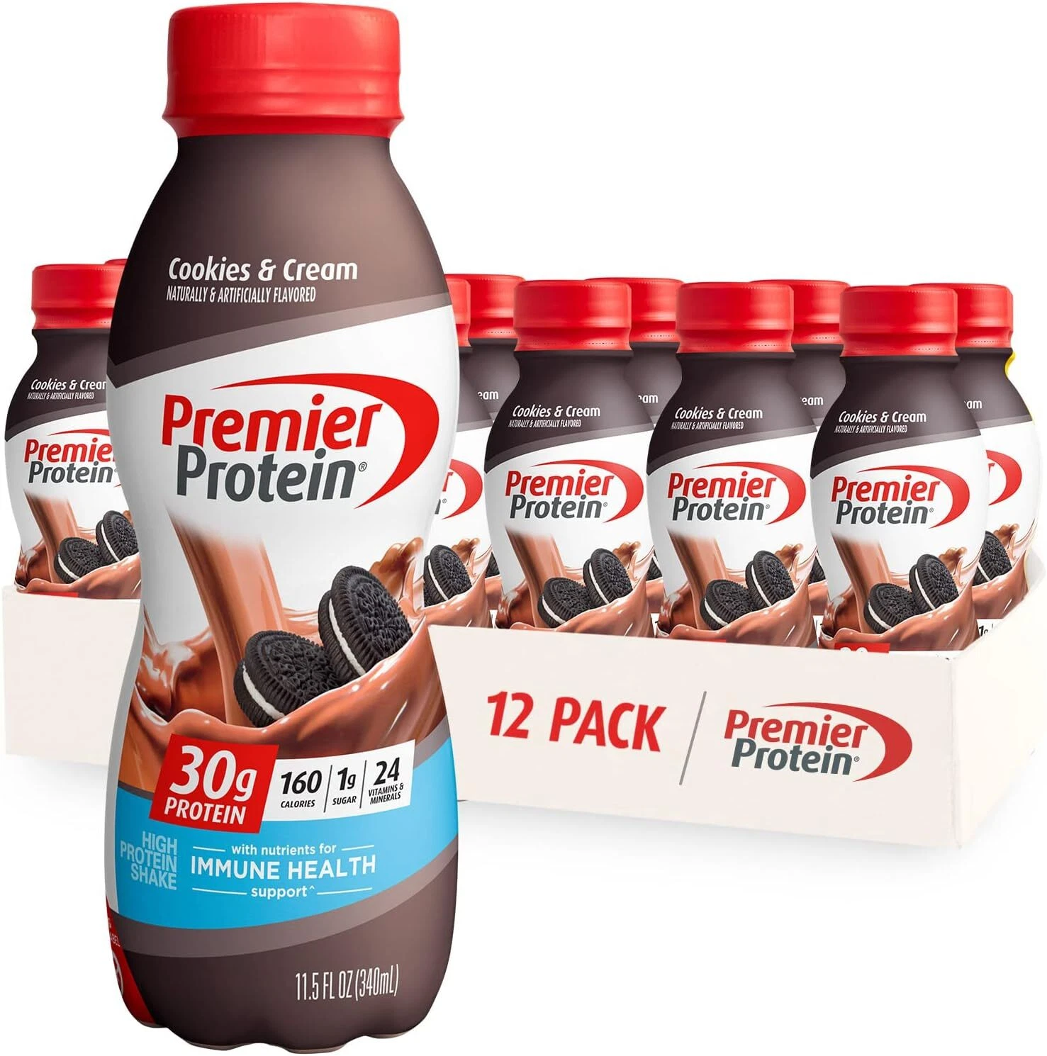 (12 Pack) Premier Protein Immune Nutrition Shake, Cookies & Cream, 11.5 Fl Oz