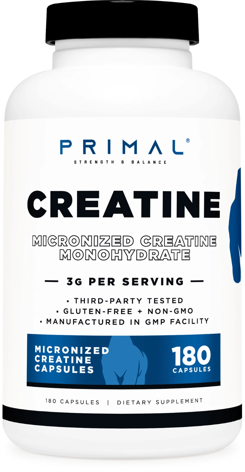 Primal Creatine Monohydrate 3,000 mg, 180 Caps - Micronized Non-GMO Creatine