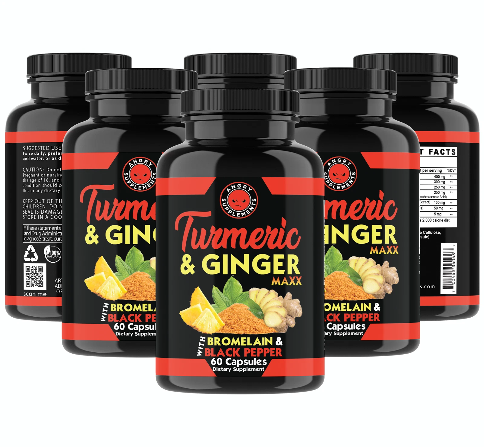 Angry Supplements Natural Turmeric Ginger Maxx, Joint Support Flexibility, 6PK