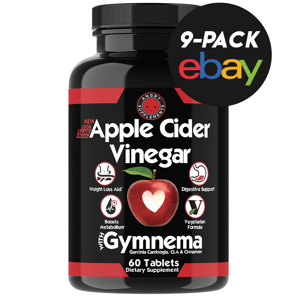 Angry Supplements Weight Loss Apple Cider Vinegar Pills ACV Fat Burner, 9 Pack