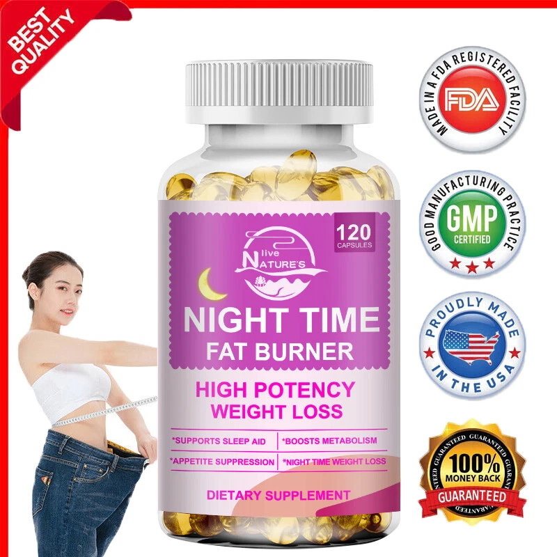 Night Time Fat Burner Weight Loss Capsules for Men & Women Appetite Suppressant