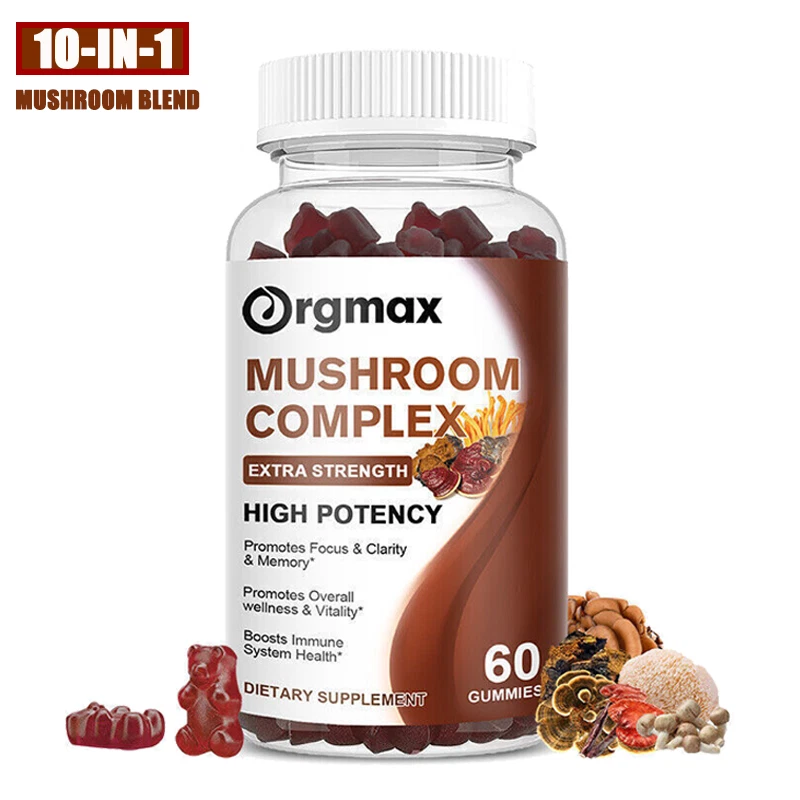 Organic 10x Mushroom Complex Gummies, Lions Mane, Reishi Shiitake Maitake Chaga