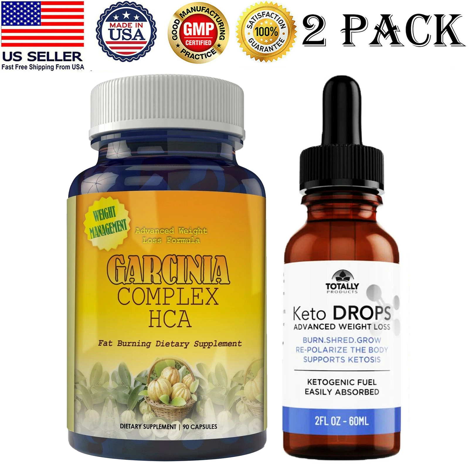 Garcinia Cambogia HCA Weight Loss Dietary Capsules & Keto Diet Fat Burner Drops