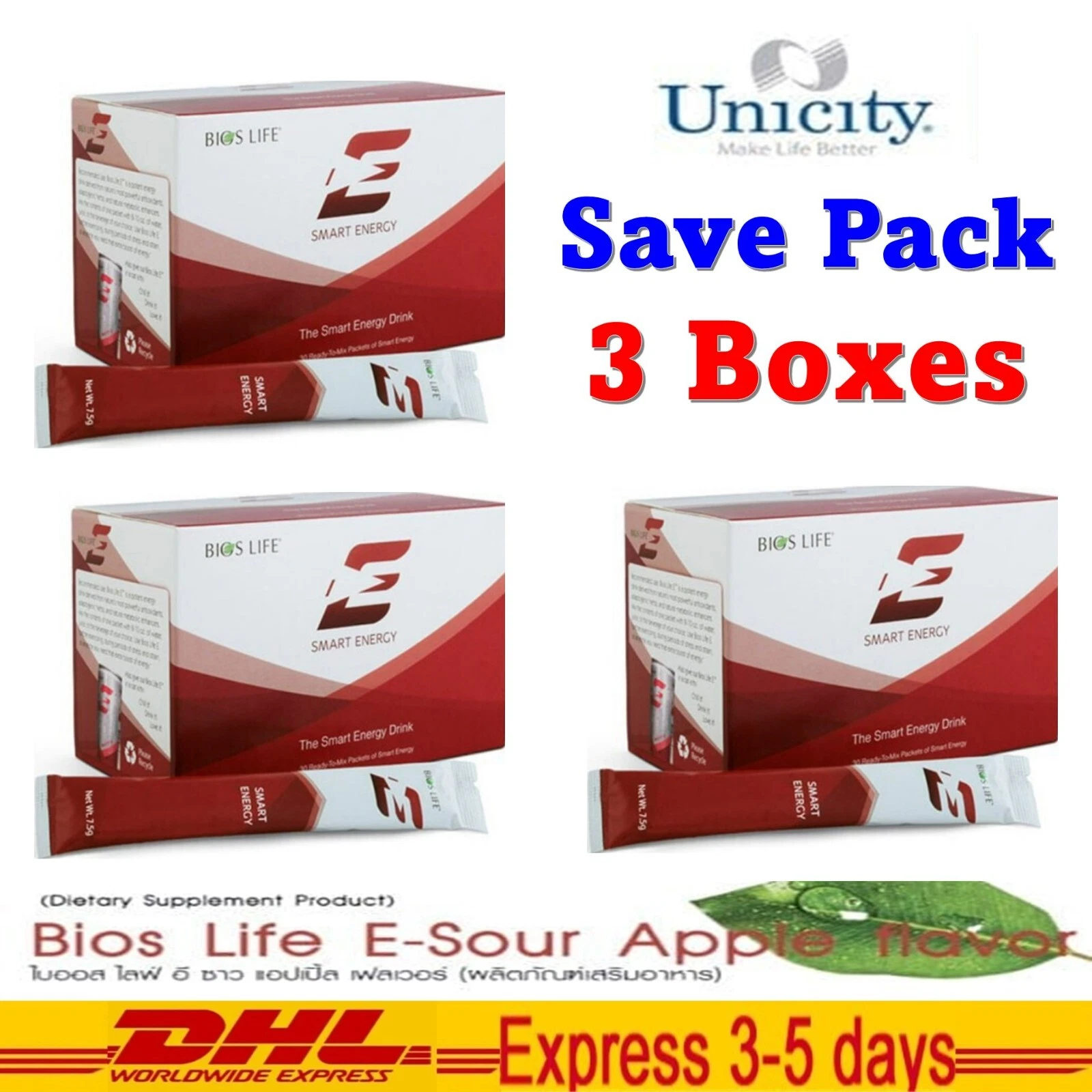 3x Unicity Bios Life E Smart Energy Weight Management Fat Burner Food Supplement