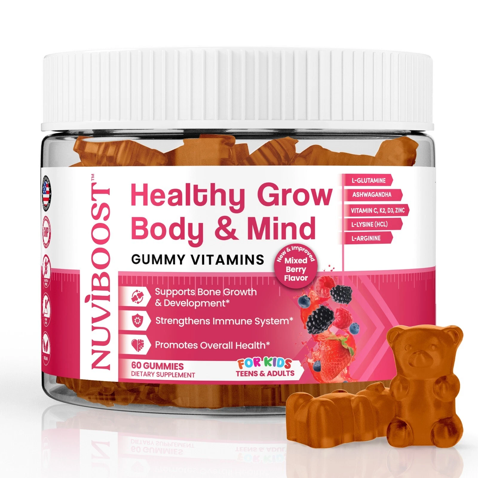 NUVIBOOST Healthy Grow Height Growth Gummies for Kids 5+, Teens and Adults.