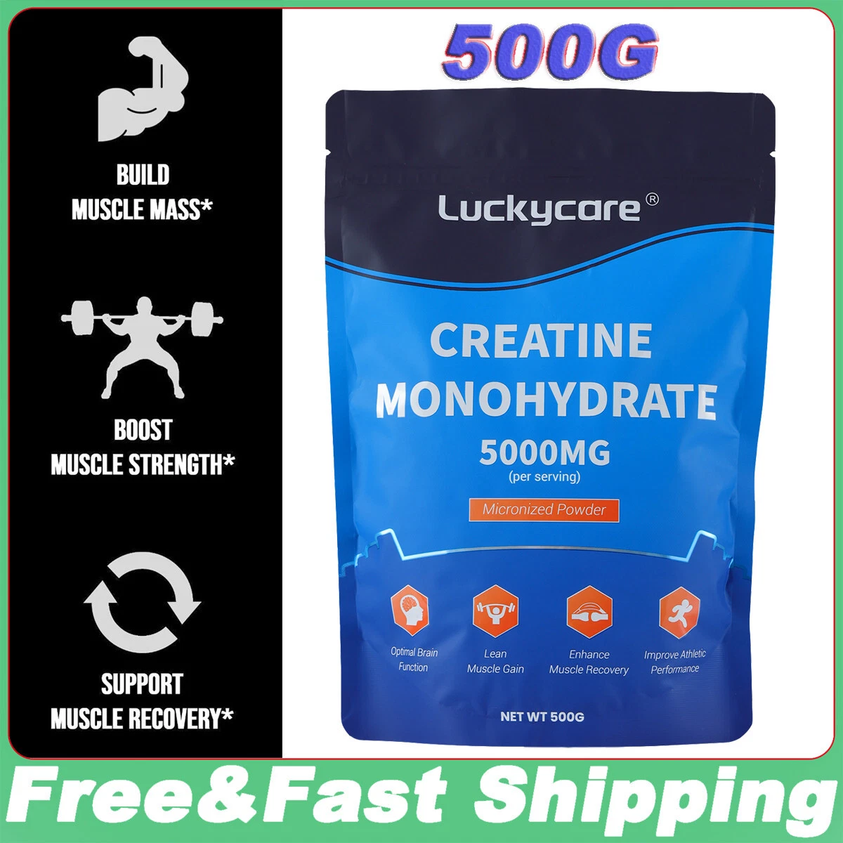 Creatine Monohydrate Powder Muscle Gain 5000mg Per Serv (5g) Made in USA 1.1LB