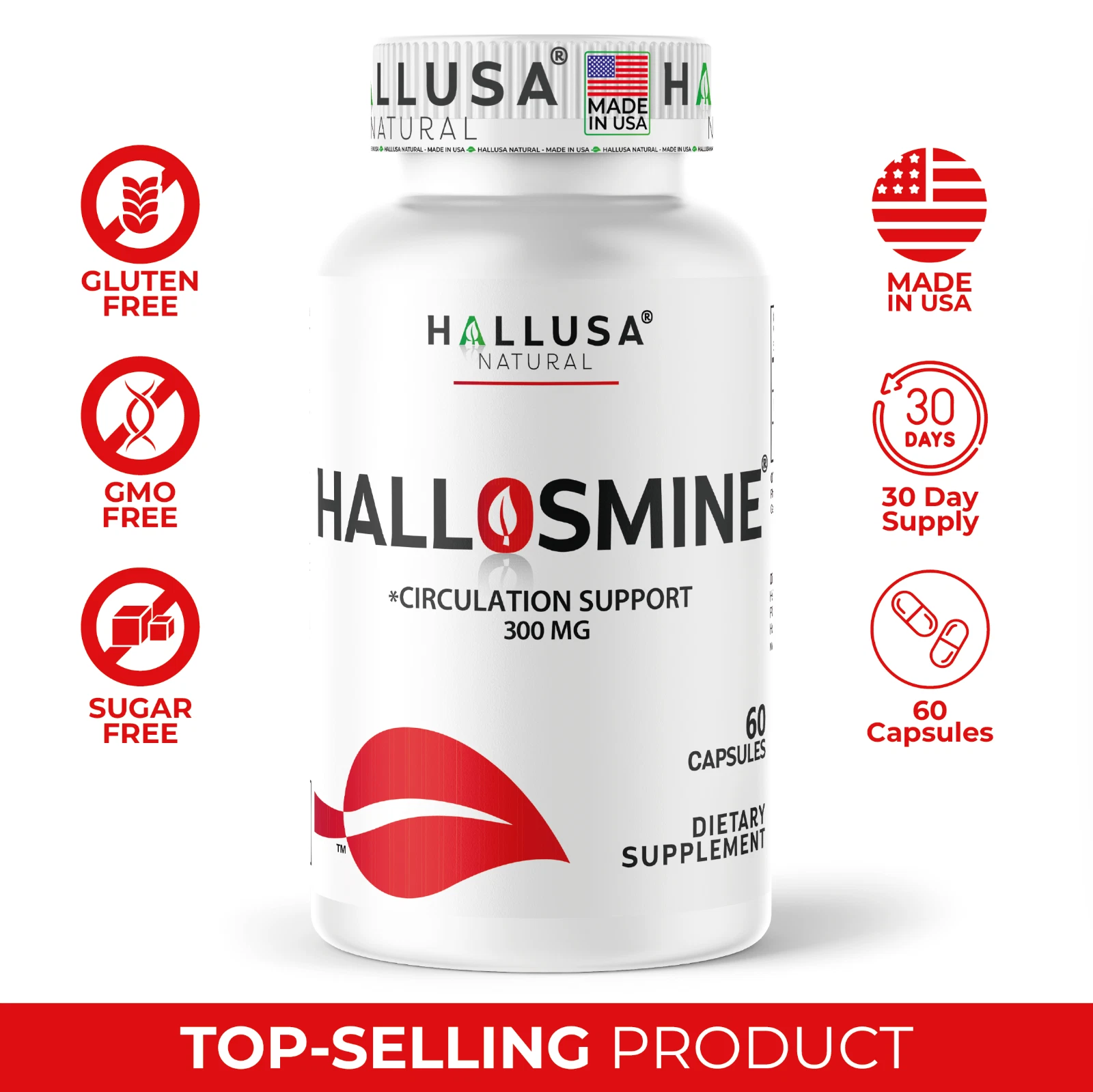 Hallosmine Diosmin 300mg | Leg Circulation Supplements & Vein Support | 60 Caps
