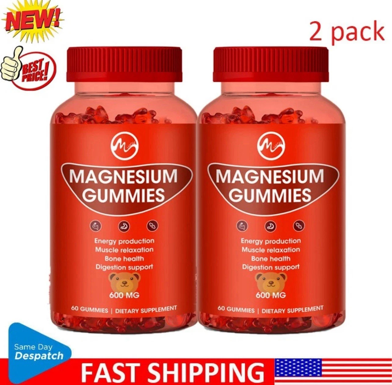 Vasaka Magnesium Gummies 600mg 60 Count 2 PACK (120 gummies)
