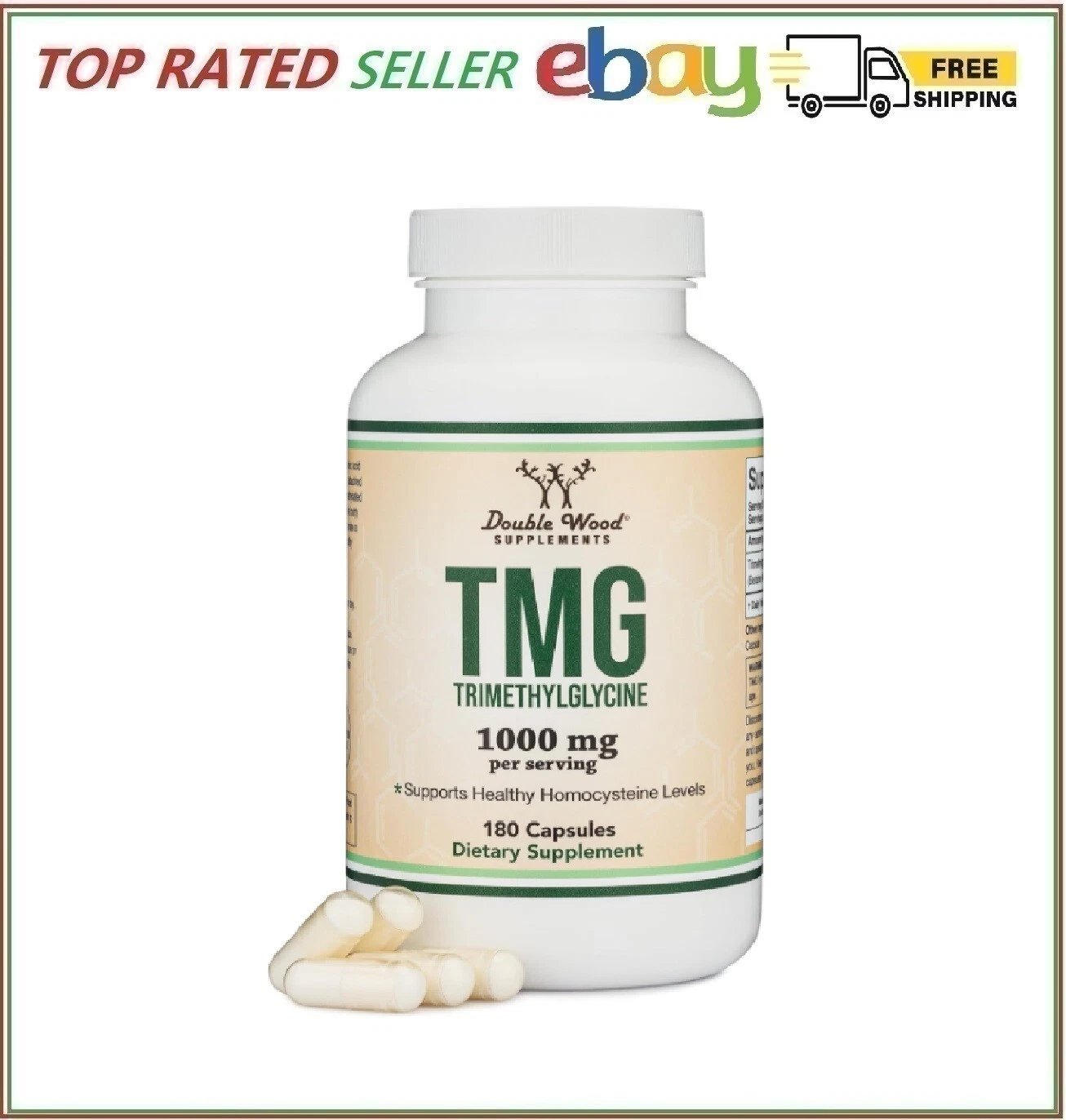 TMG Trimethylglycine Supplement 1,000Mg per Serving, 180 Capsules.