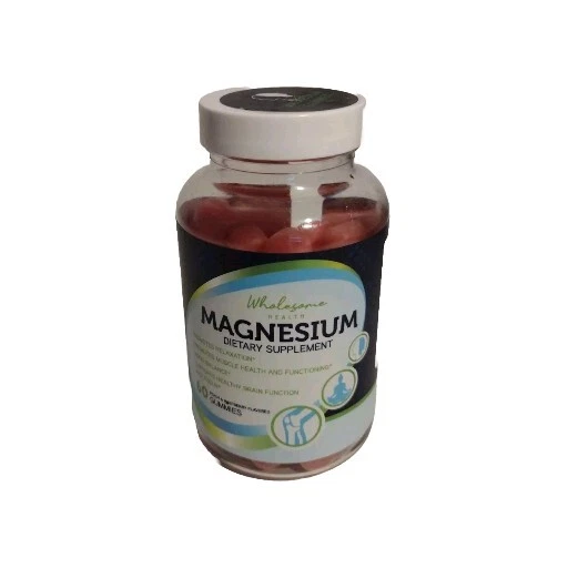 Wholesome Health Magnesium Dietary Supplement Raspberry flavored Gummies 60Ct