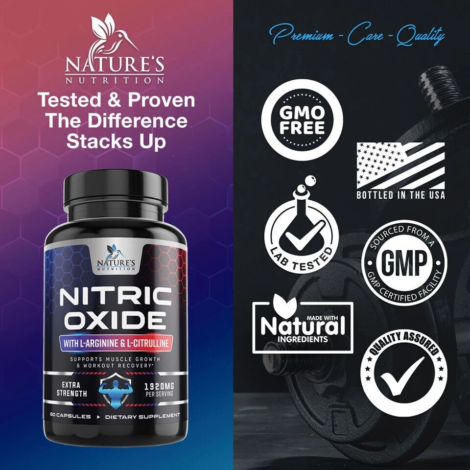 Extra Strength Nitric Oxide Supplement L Arginine 3X Strength Highest Potency