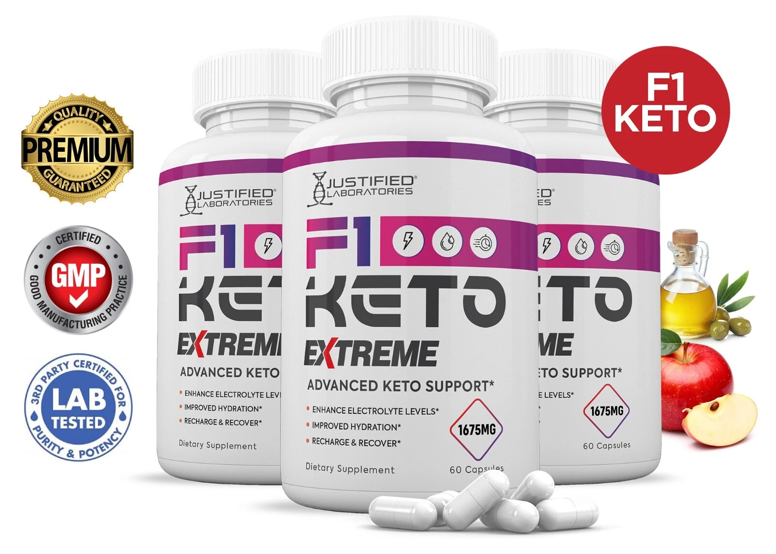 F1 Keto ACV Pills Extreme 1675MG New Improved Formula 3 Pack
