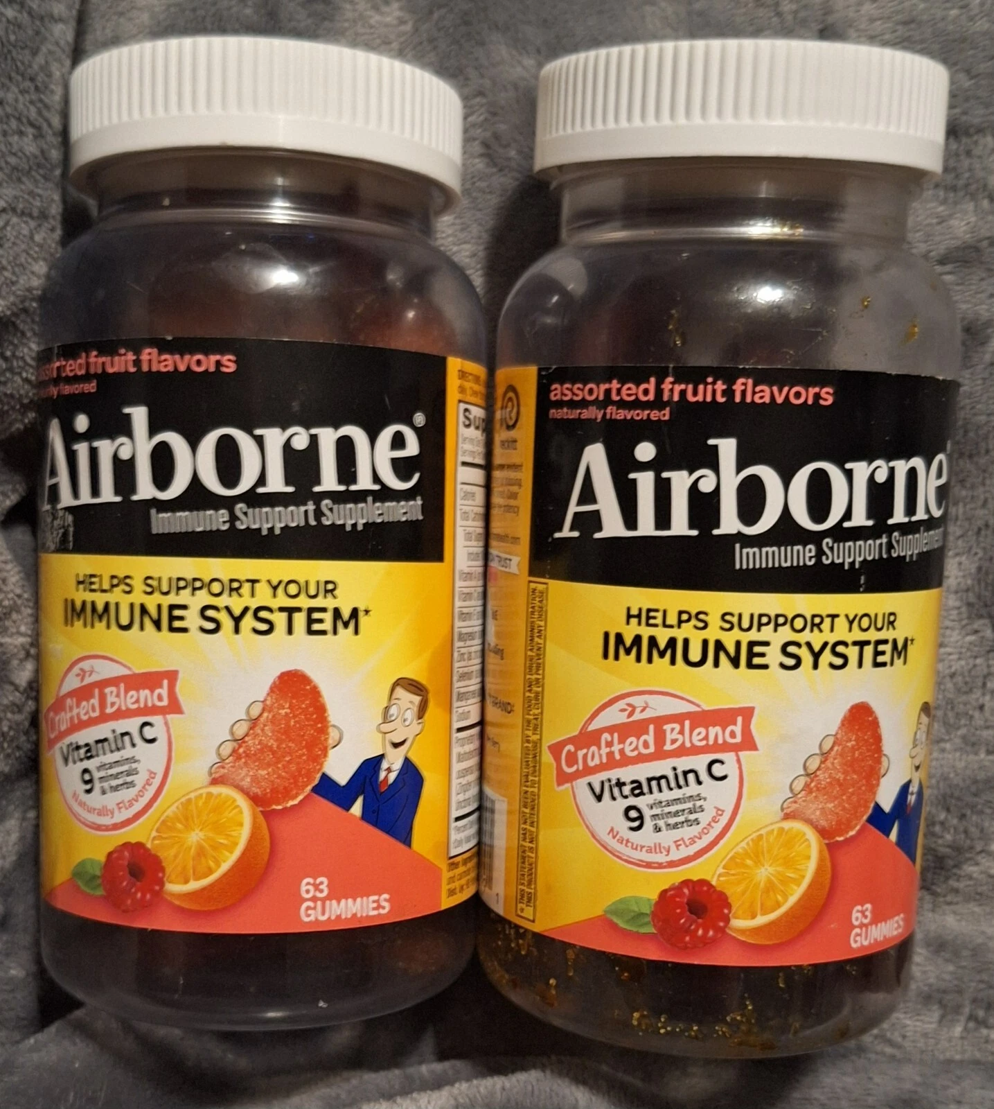 2 Bottles Airborne Immune Support Supplement 63 Gummies Assorted Fruit Flavor