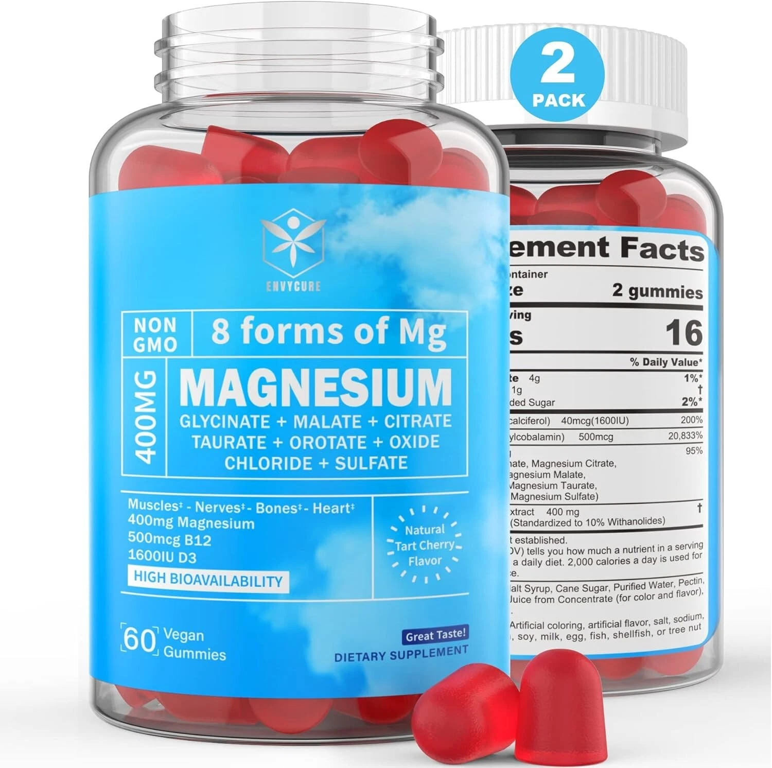 Magnesium Gummies 400mg | as 8 Forms of Magnesium Glycinate, Malate, Citrate,...