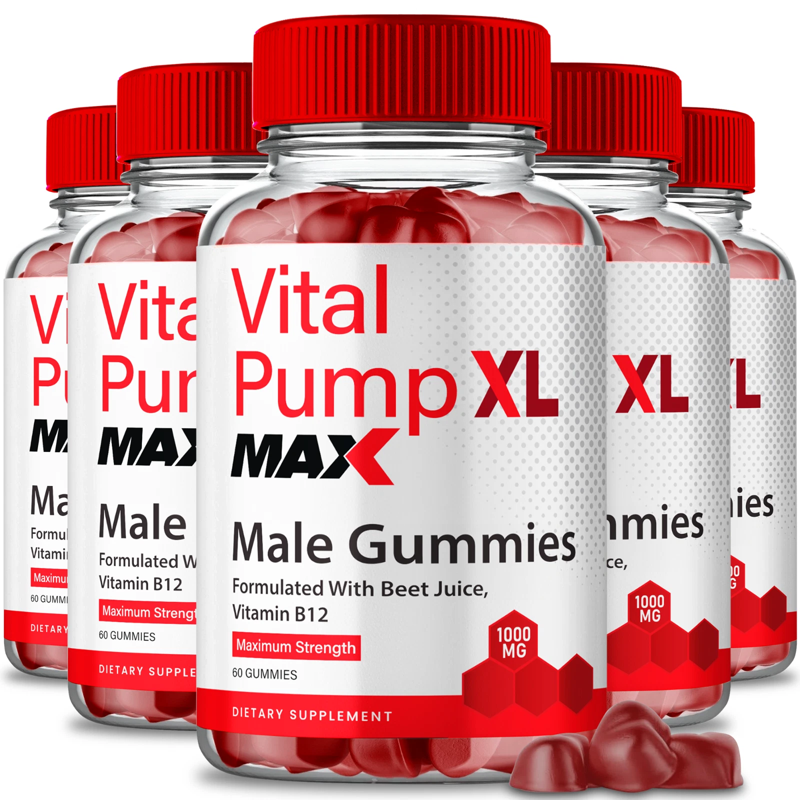 (5 Pack) Vital Pump XL Max Men Gummies, Male Support for Energy & Performance