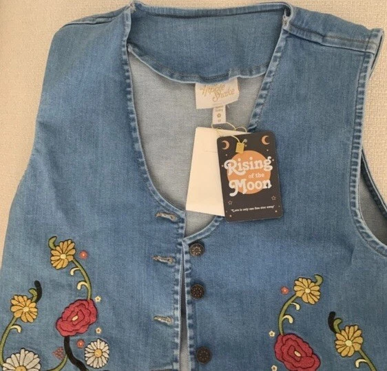 Hippie Shake Denim Floral Patch Vest European Size 14 US Size 10