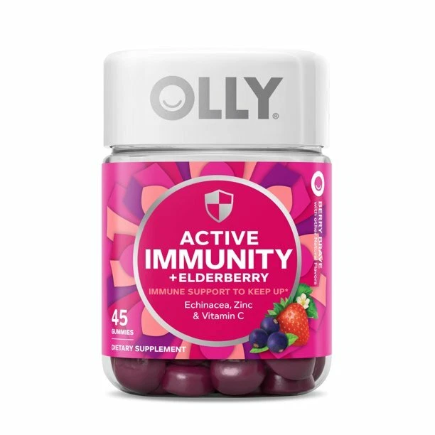 OLLY Active Immunity Gummy- Immune Support- Elderberry- Vitamin C- Berry 45 Ct
