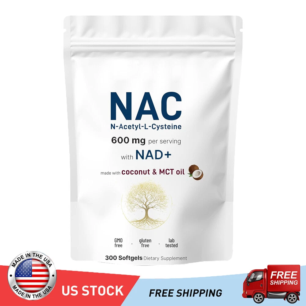 NAC 600mg with NAD+, 300 Coconut MCT Oil Softgels | N Acetyl L Cysteine US
