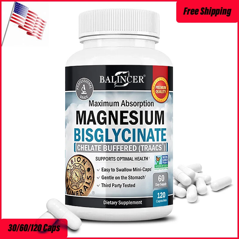 Magnesium Bisglycinate 72mg High Absorption Chelated-30/60/120Vegan Capsules