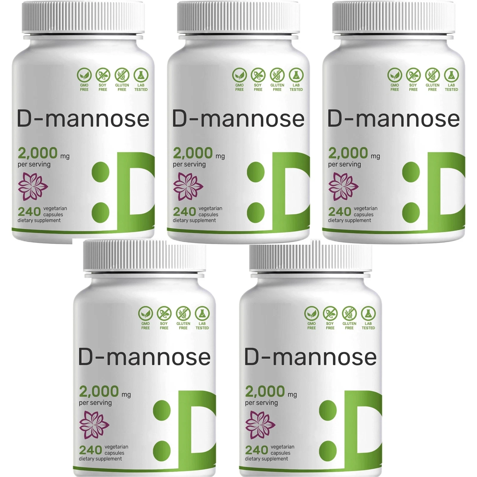 D-Mannose 2000mg 5X240 Caps Non GMO/Gluten-Free Extra Strength Mannose 2000mg