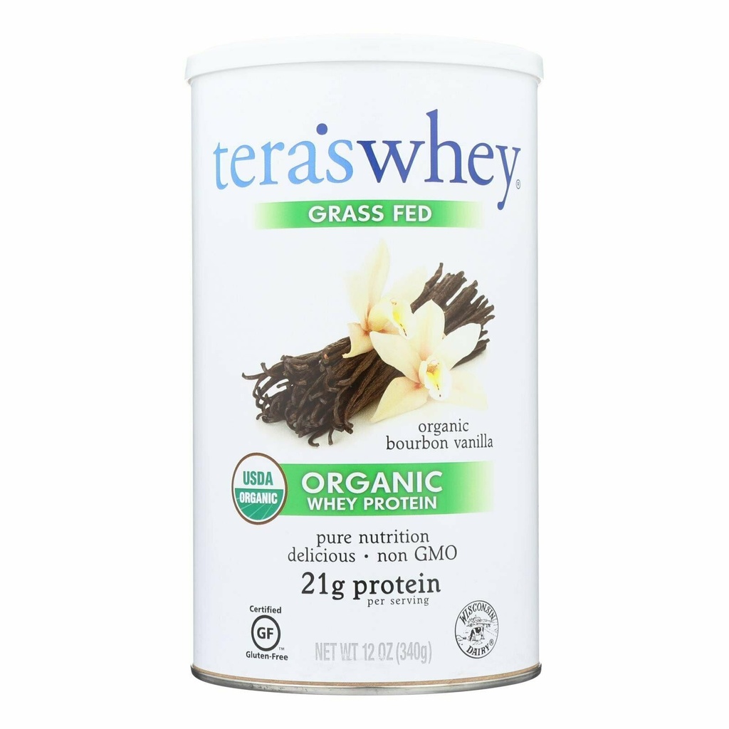 Teras Whey Grass Fed Organic Whey Protein Powder Bourbon Vanilla Flavor 12 Ounce