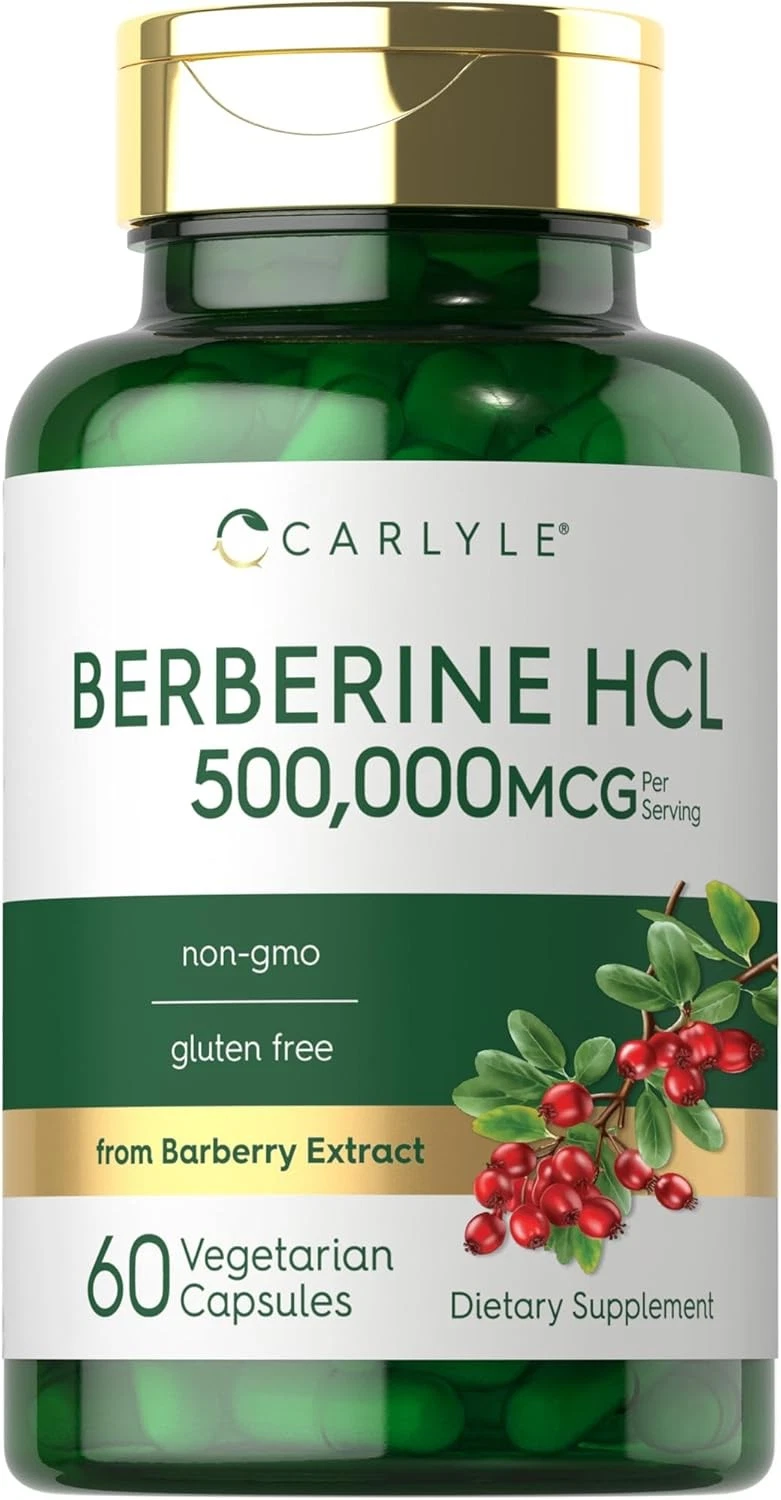 Berberine HCL Supplement | 500,000mcg | 60 Capsules | Vegetarian, Non-GMO, Glute