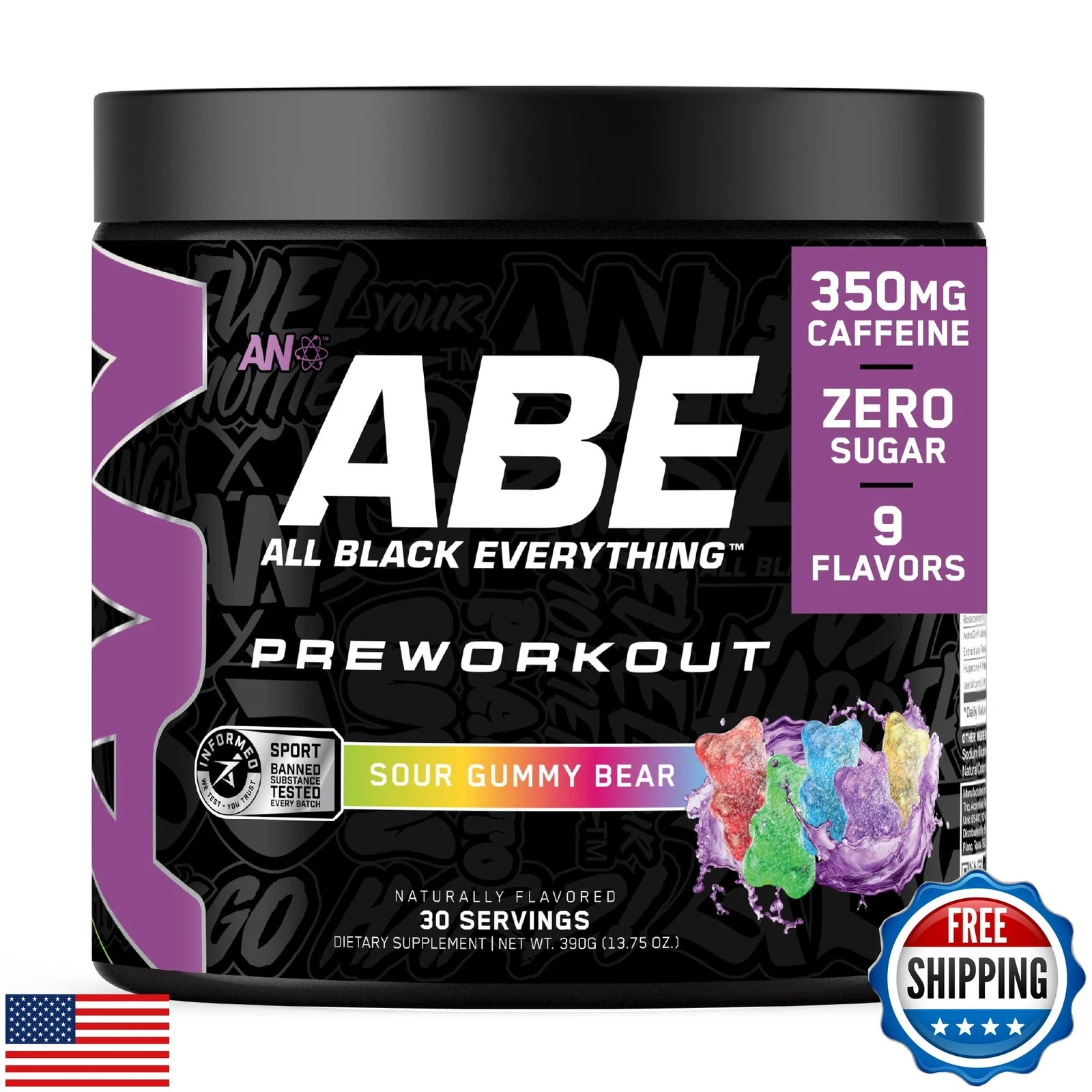 All Black Everything Pre Workout Powder | 30 Servings | Sour Gummy Bear | 350