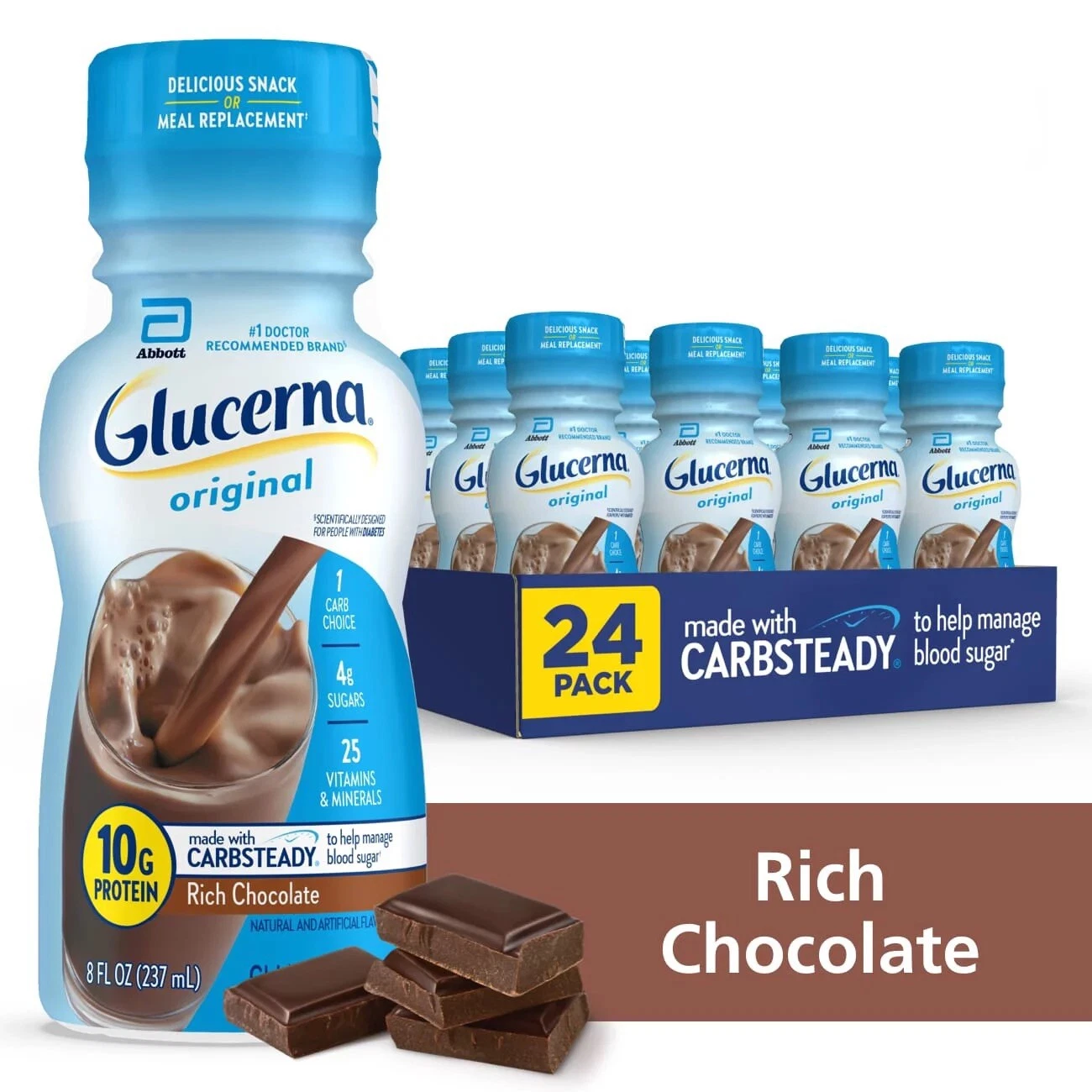 ••Glucerna Nutritional Shake, Rich Chocolate 🍫 8-fl-oz, ••24 Bottles••