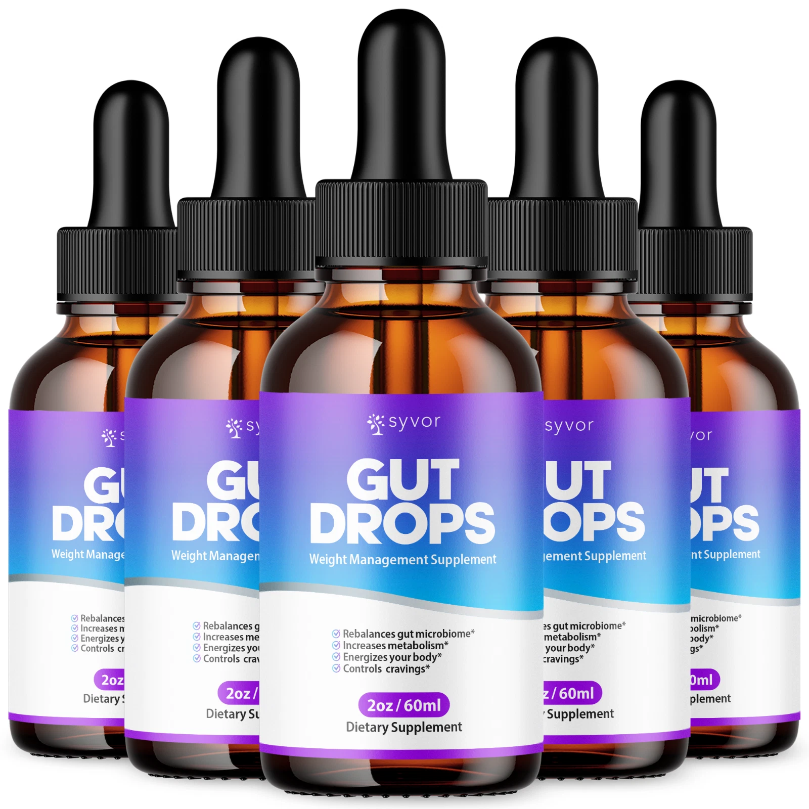 5 Pack - Gut Drops Max Strength Keto Formula Weight Management Supplement 60ML