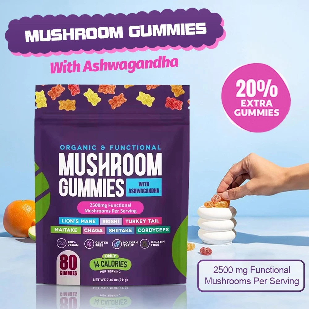1-3PCS Mushroom Supplement Gummies Organic & Functional 80 Gimmies 7.4oz New