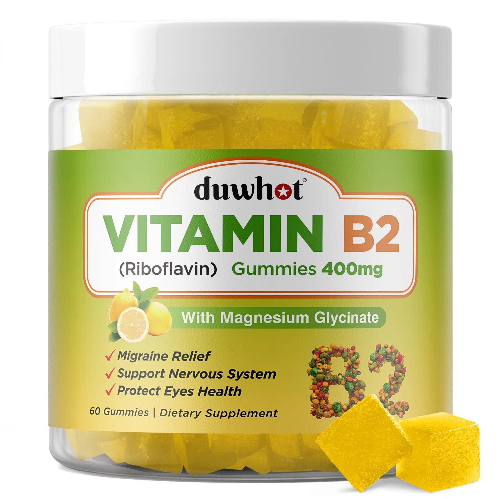 duwhot Vitamin B2 Gummies with Magnesium- Riboflavin 400mg for Migraine Relie...