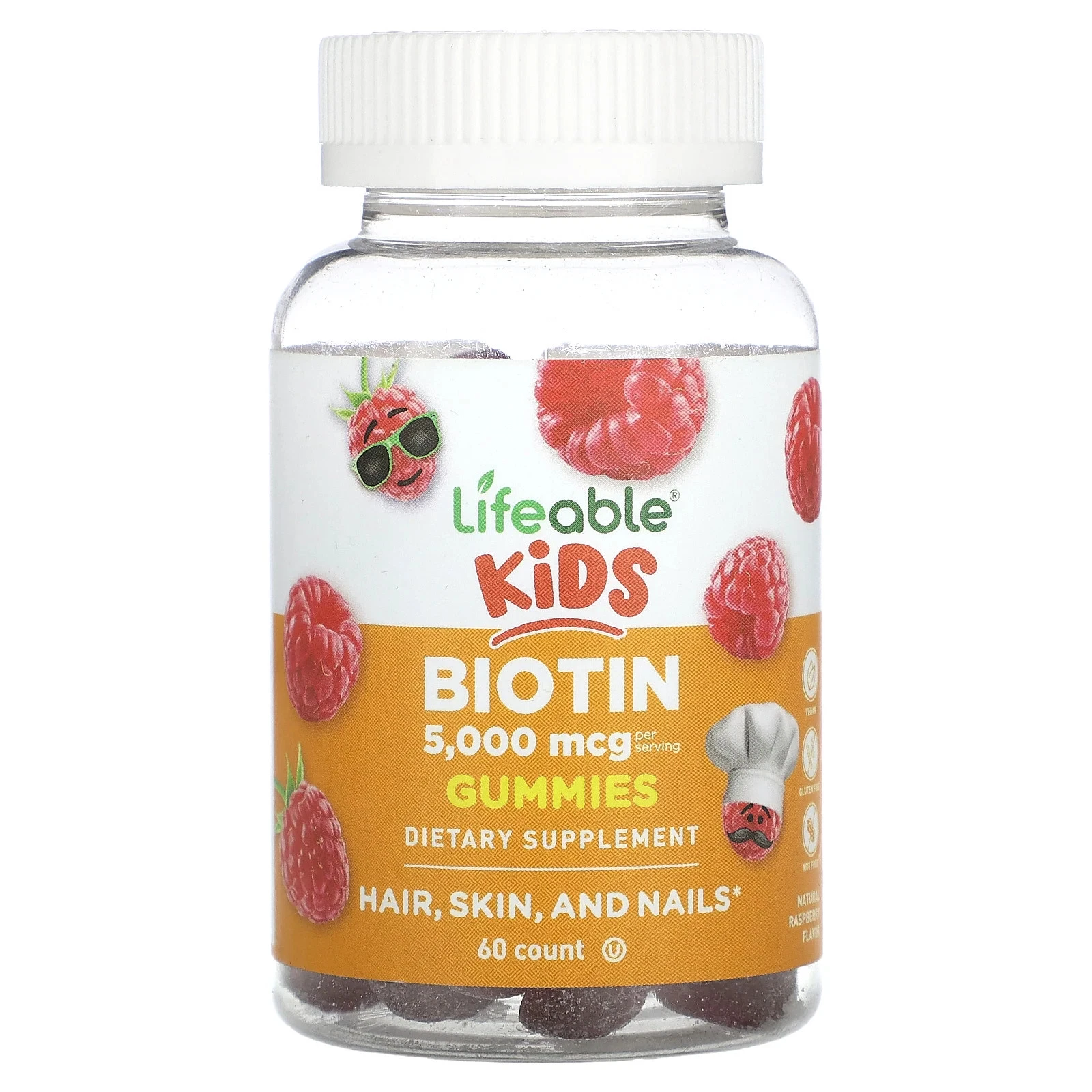 Kids Biotin Gummies, Natural Raspberry, 60 Gummies (2,500 mcg per Gummy)