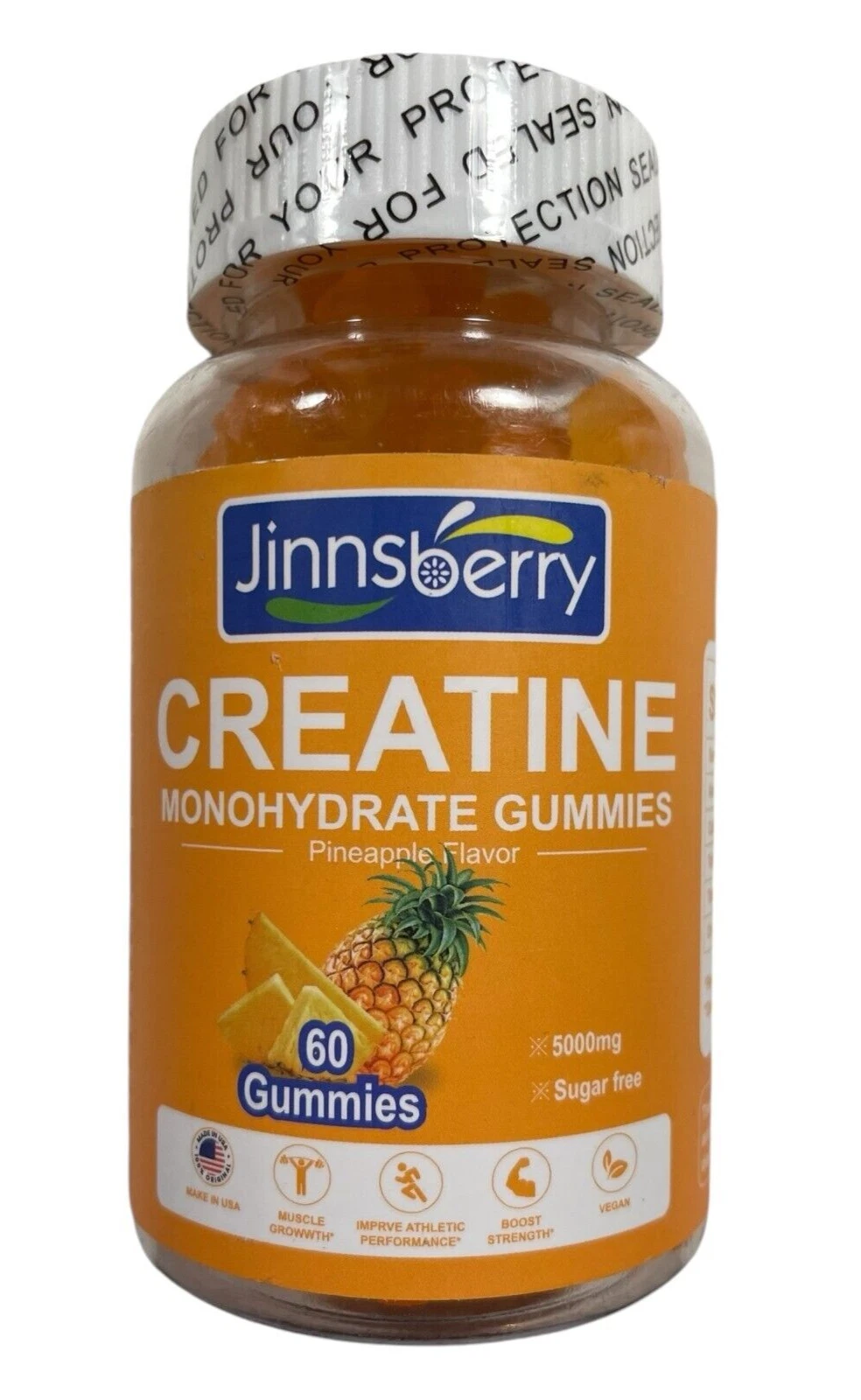 Jinnsberry Creatine Monohydrate Gummies - Pineapple - 5000 mg - 60 ct -Exp 04/26