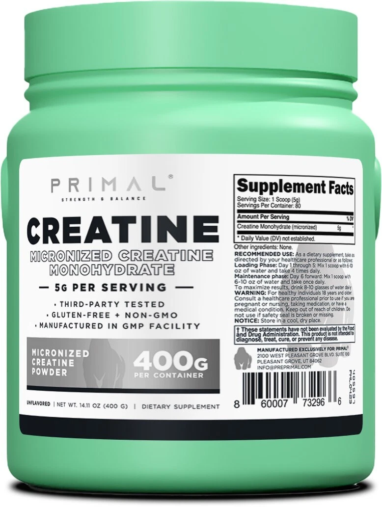 Primal Creatine Monohydrate Powder (400 Grams) (Unflavored) (5g per Serving)