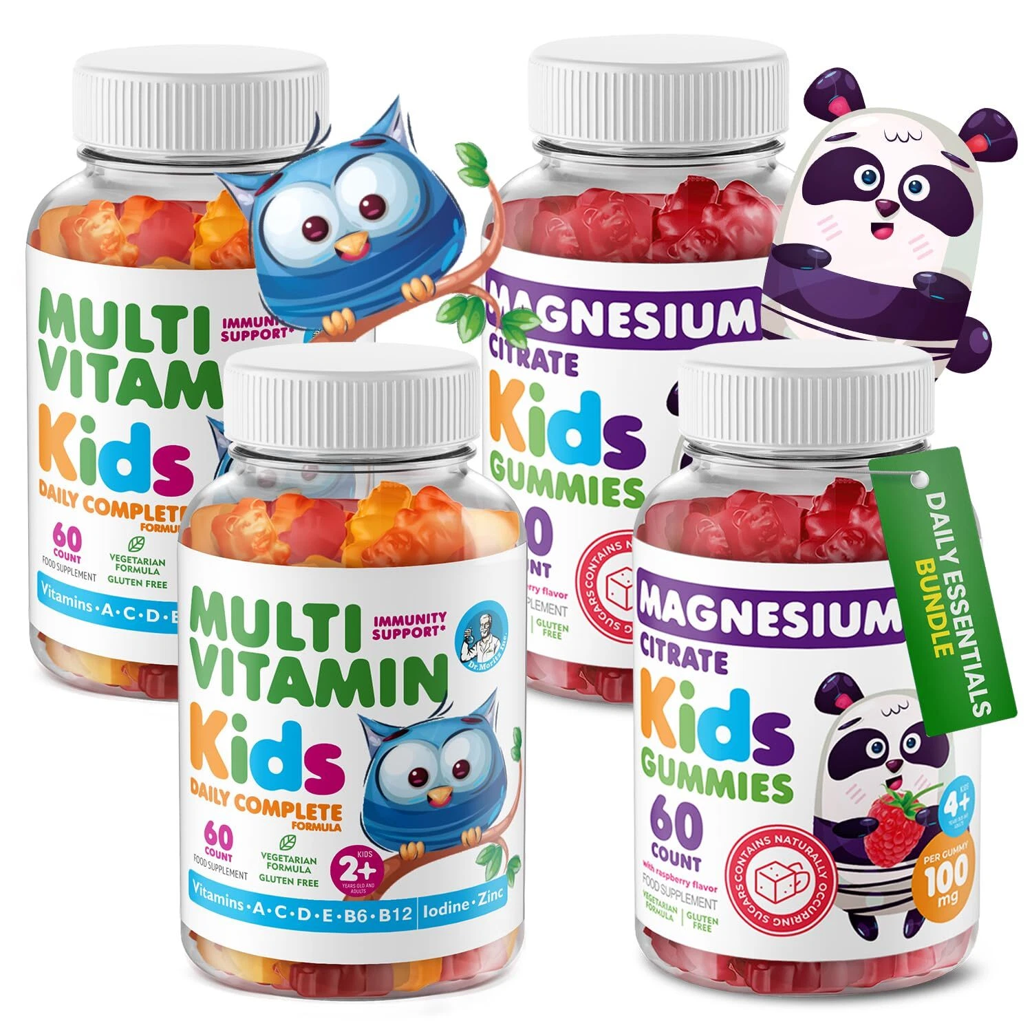 DR. MORITZ Kids Magnesium Gummies 60 Count 2 Pack and Kids Multivitamin Gummi...