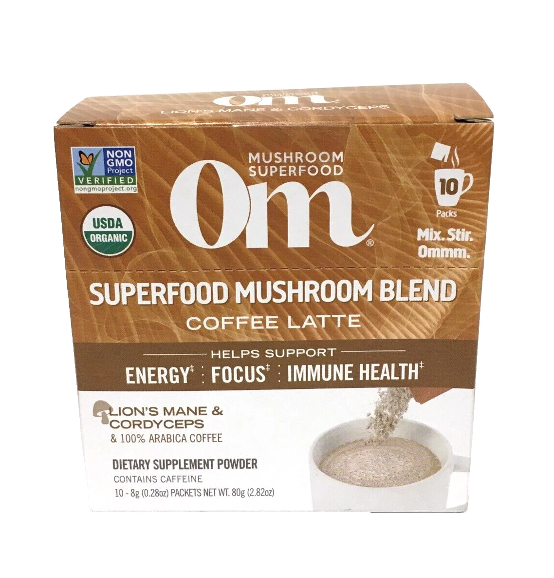 OM Superfood Mushroom Blend Coffee Latte Energy Focus Immune Health 10 Packets