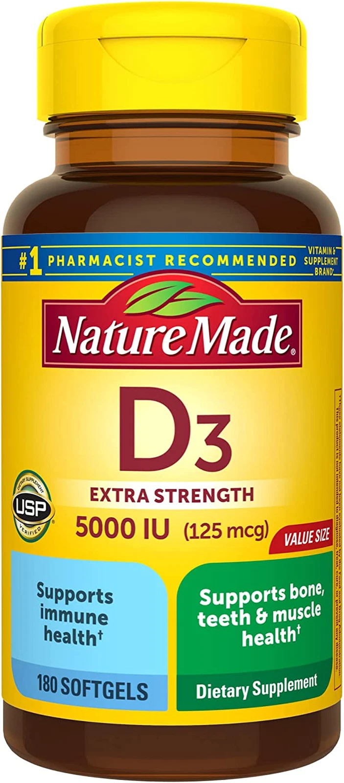Nature Made Extra Strength Vitamin D3 5000 IU Supplement Gummy, Softgel, Tablet