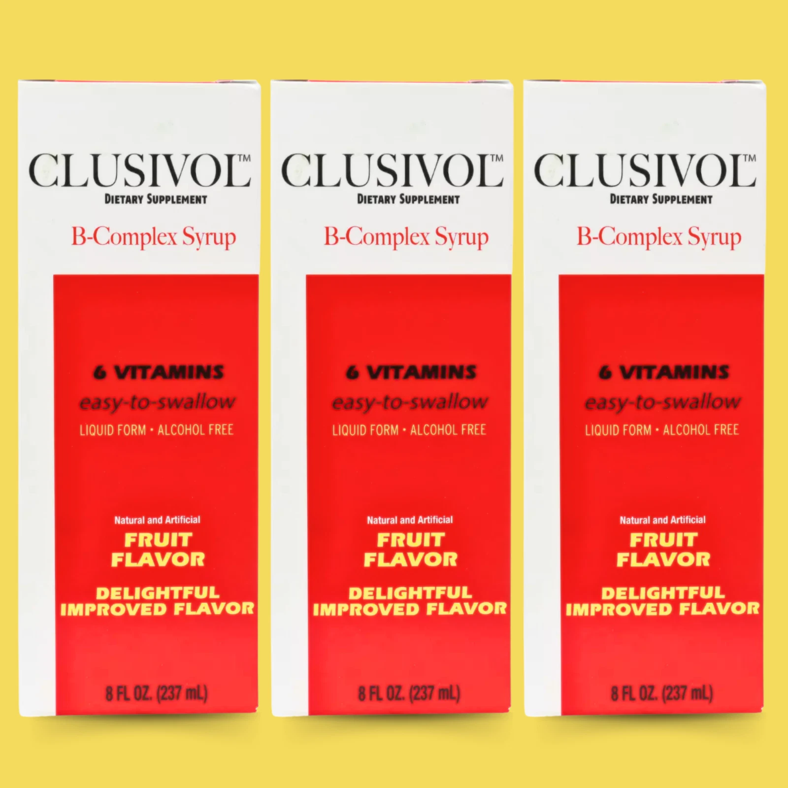 Menper Clusivol B-Complex Syrup - 6 Vitamins, Alcohol-Free, 8 fl oz (3-Pack)