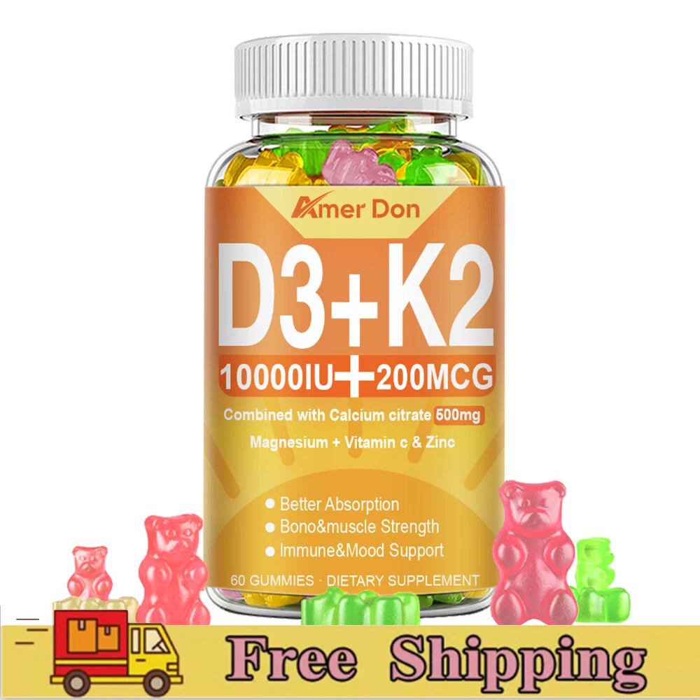 Vitamin K2 + D3 Capsules 10000 IU - Boost Immunity, Heart Health, Bone Strength