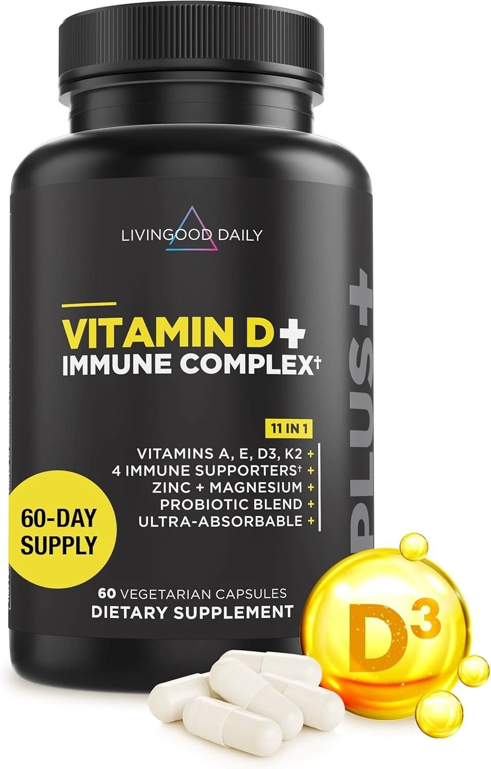 Livingood Daily Vitamin D + Immune Complex, Made with Vitamin D3 K2, Zinc, Magne