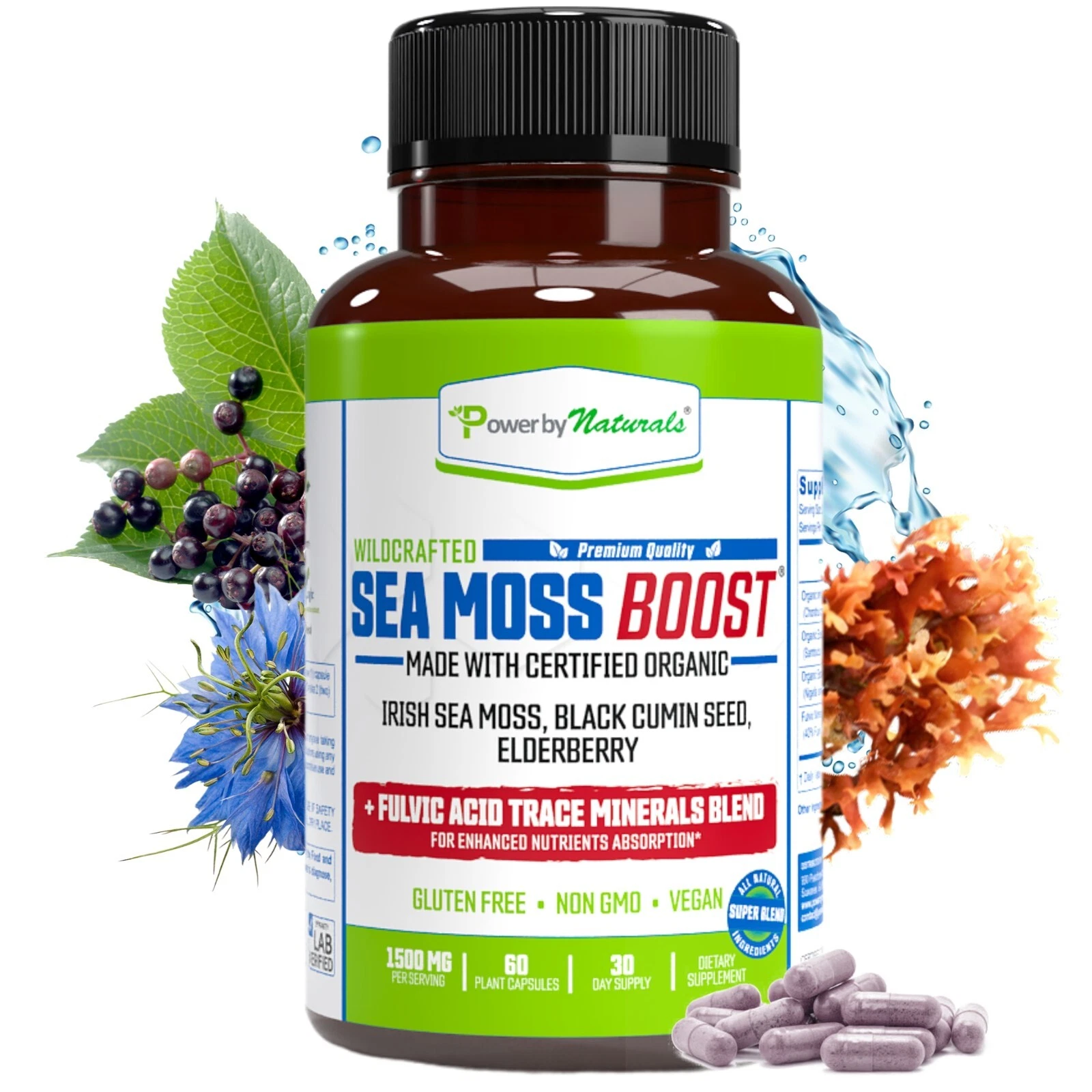 Certified Organic Sea Moss, Black Seed Oil, Elderberry + Fulvic Acid Mineral-USA