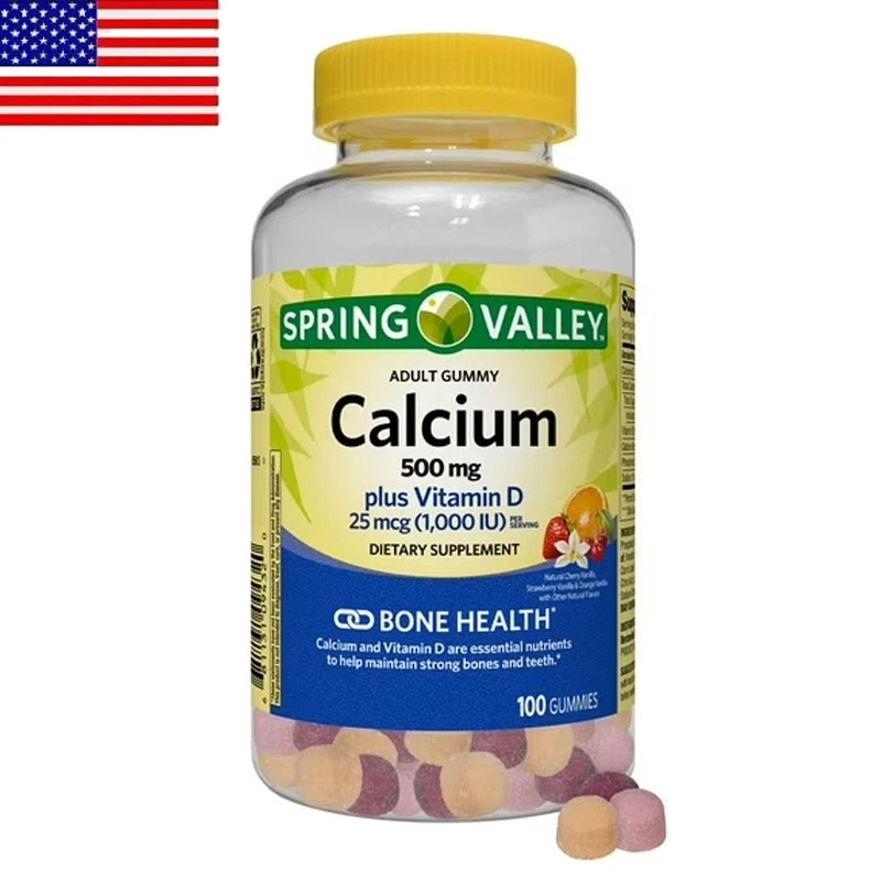 Calcium 500 mg Plus Vitamin D 25mcg Bone Health Dietary Supplement Gummies 100Ct