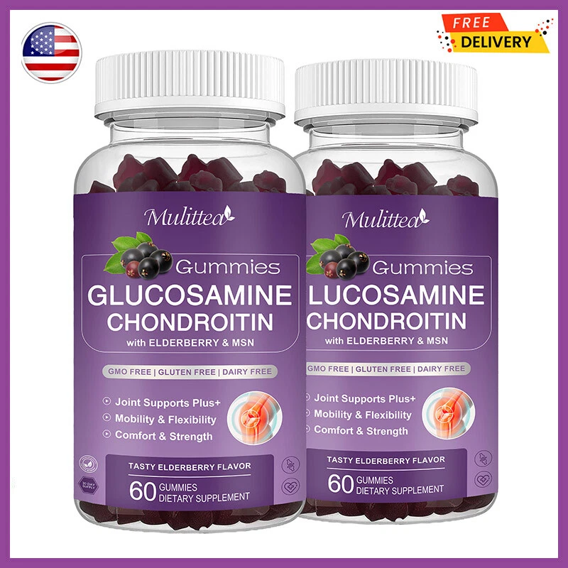 2 Pack Glucosamine Chondroitin Gummies MSM Triple Strength Joint Support 1500mg
