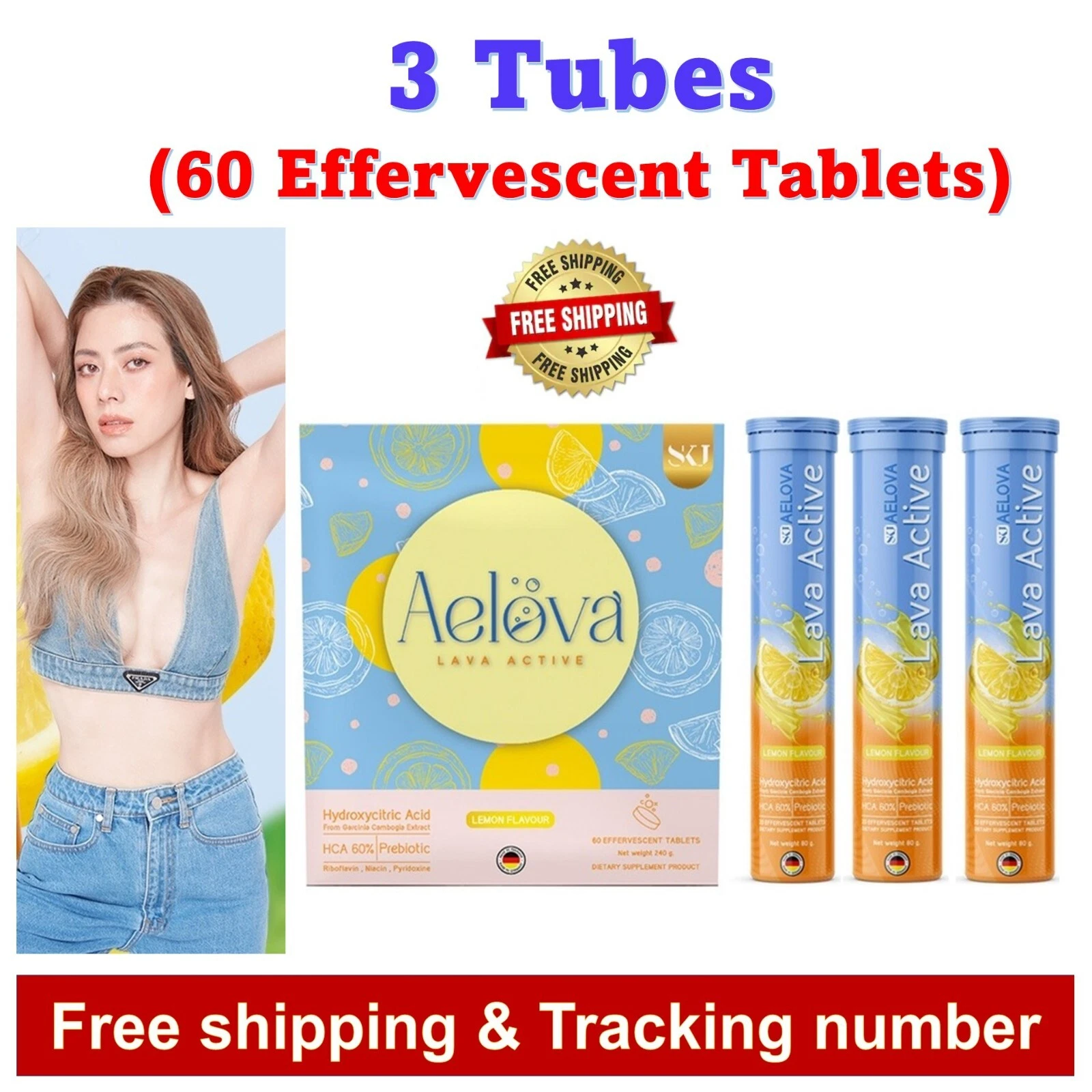 AELOVA Effervescent Tablet Weight Loss Dietary Supplement (3 Tubes 60 Tablets)